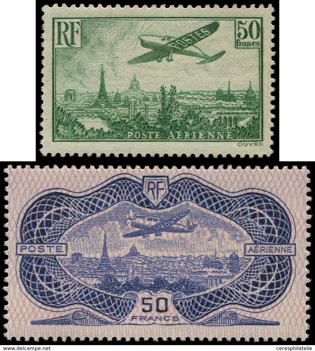 * POSTE AERIENNE 14/15 50f. Vert-jaune Et 50f. Burelé, TB - 1927-1959 Neufs