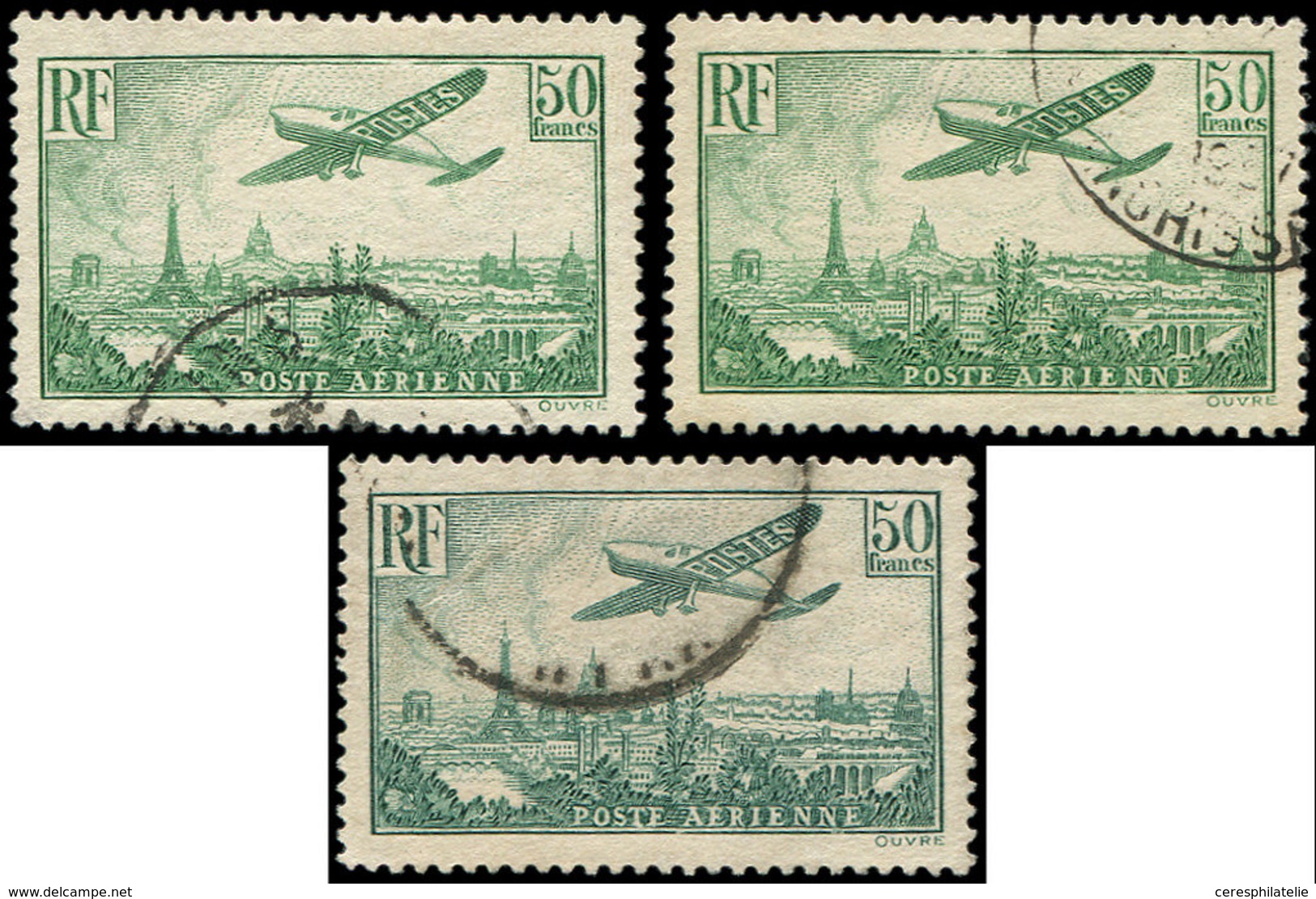 POSTE AERIENNE 14  50f. Vert-jaune, Vert Et Vert Foncé, Obl., TB - 1927-1959 Neufs