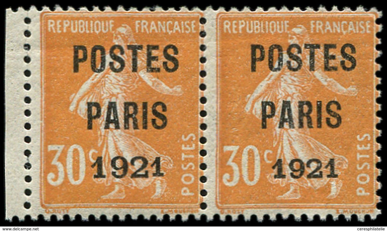 (*) PREOBLITERES 29b 30c. Orange, POSTES PARIS 1921, GRANDS CHIFFRES 192, Tenant à Normal, Froiss. Horiz., Sinon TB - 1893-1947