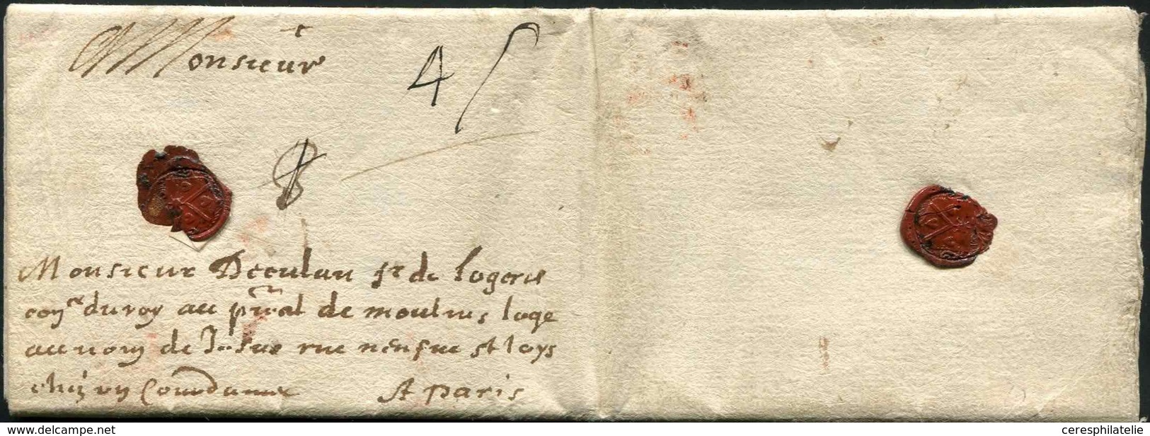 Let TAXE LAC De MOULINS 6/10/1655 Pour Paris, "3" Annulé Et Rectifié Par "4s", RR, TTB - 1859-1959 Oblitérés