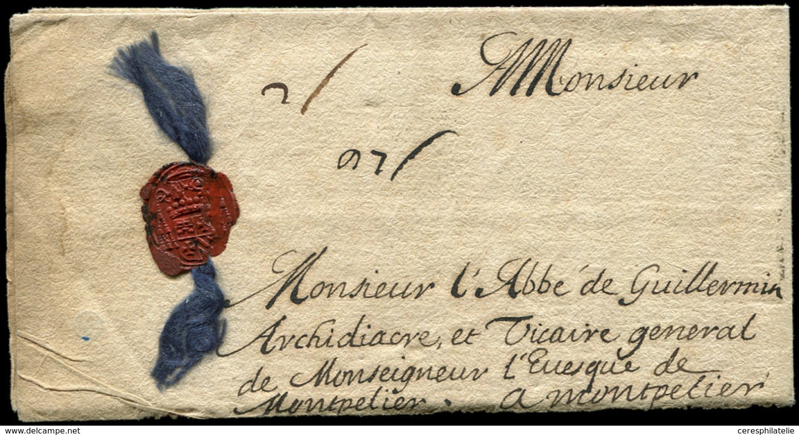 Let TAXE LAC De NARBONNE 5 Octobre 1659, "2 Sols", Fermeture Avec Soie Bleue Et Cire, TTB - 1859-1959 Oblitérés