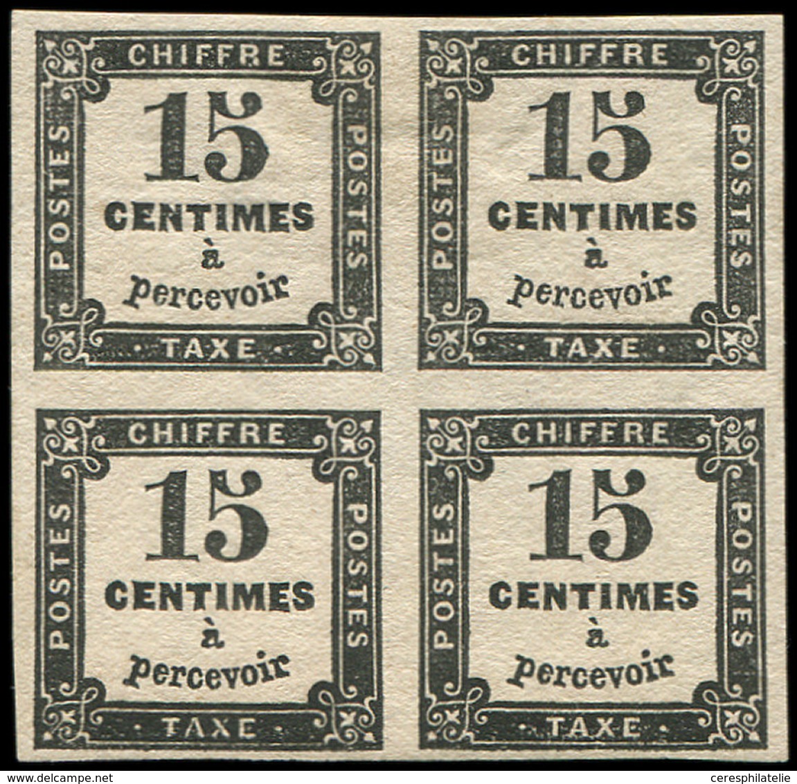 * TAXE 3B  15c. Noir Typo, T II, BLOC De 4, Traces De G., TB. Br - 1859-1959 Oblitérés