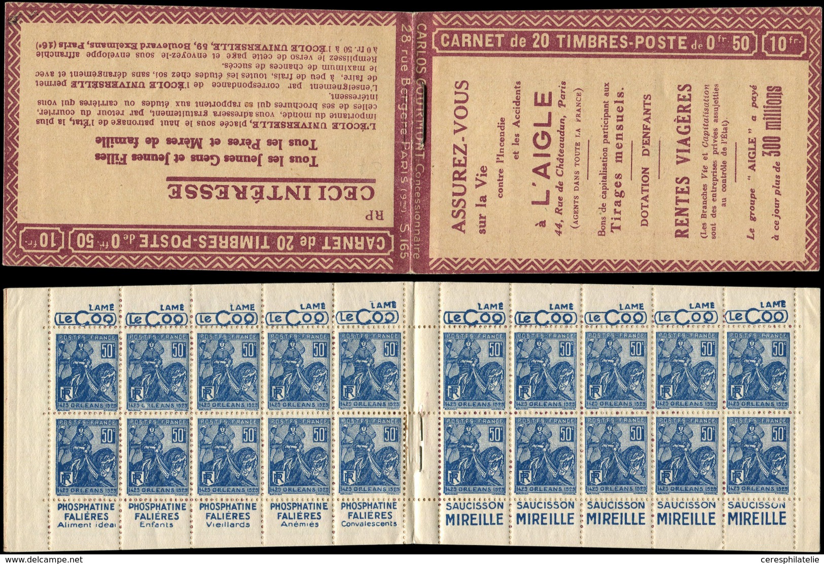 CARNETS (N°Cérès Jusqu'en1964) 144  Jeanne D'Arc, 50c. Bleu, N°257, T I, S. 165-RP, L'AIGLE, TB - Autres & Non Classés