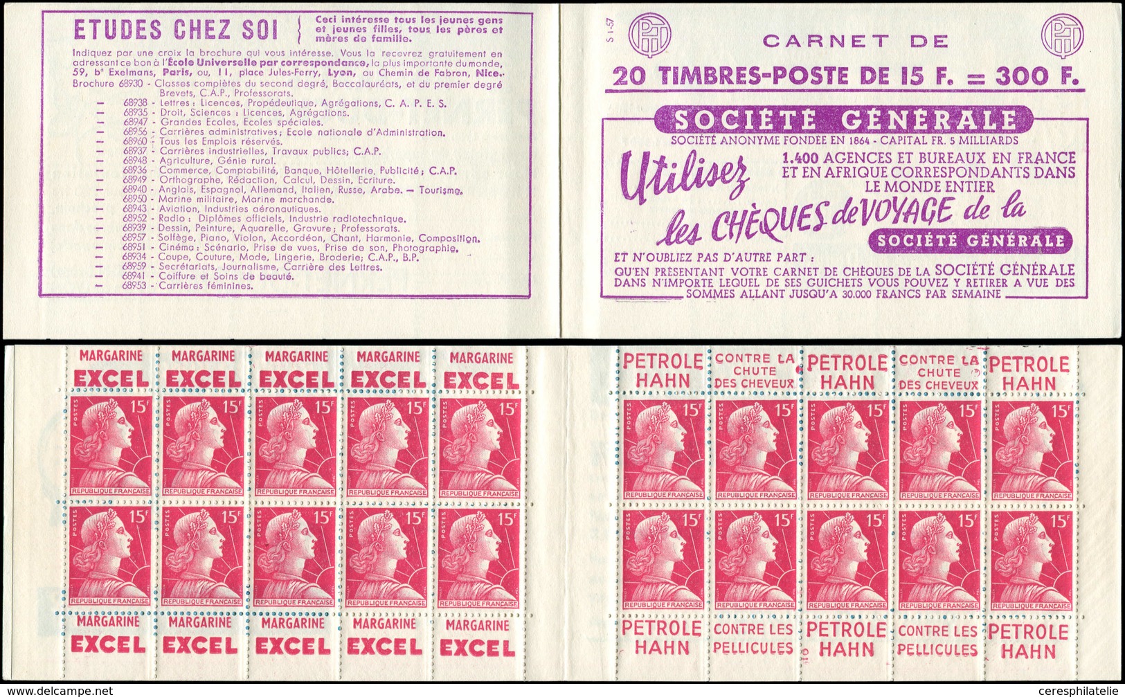 CARNETS (N°Cérès Jusqu'en1964) 291  Muller, 15f. Rose, N°1011, S. 1-57, SOCIETE GENERALE, Couv. 3 PERNET-DUCHER, TB - Autres & Non Classés