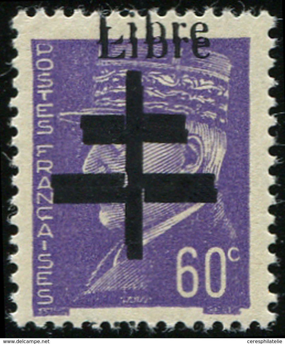 * TIMBRES DE LIBERATION AIGURANDE 1a : 60c. Violet, DOUBLE Surcharge, TB. Br - Libération