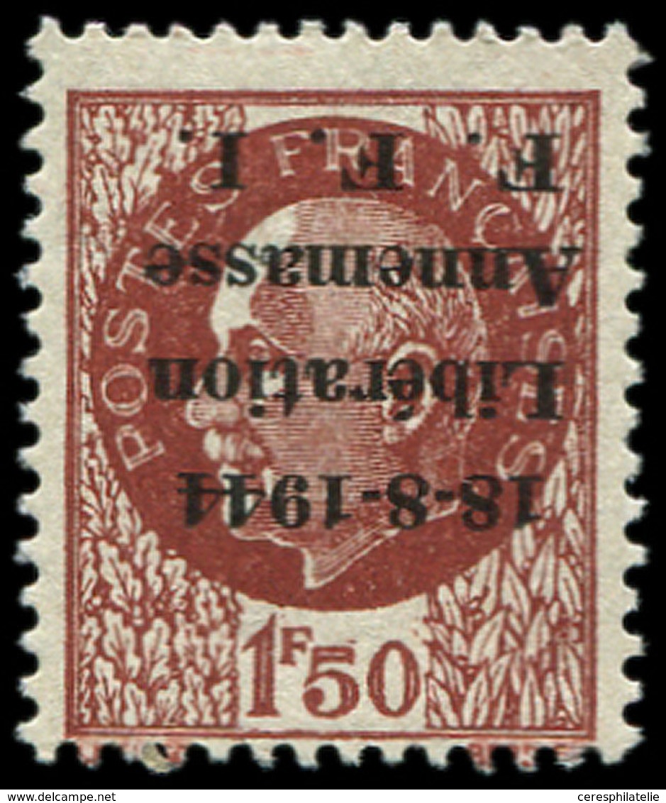 ** TIMBRES DE LIBERATION ANNEMASSE 6a : 150 Brun-rouge, Surcharge RENVERSEE, TB - Libération