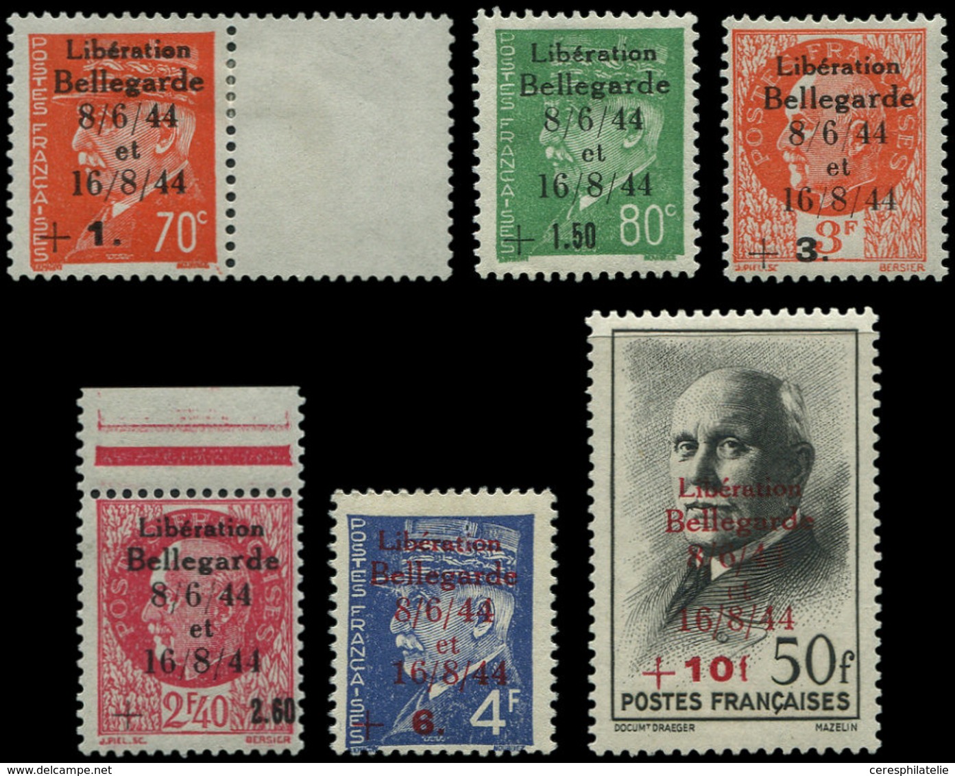 ** TIMBRES DE LIBERATION BELLEGARDE 1/6 : N°1/2 *, N°5 Et 6 Signés Mayer, TB - Befreiung