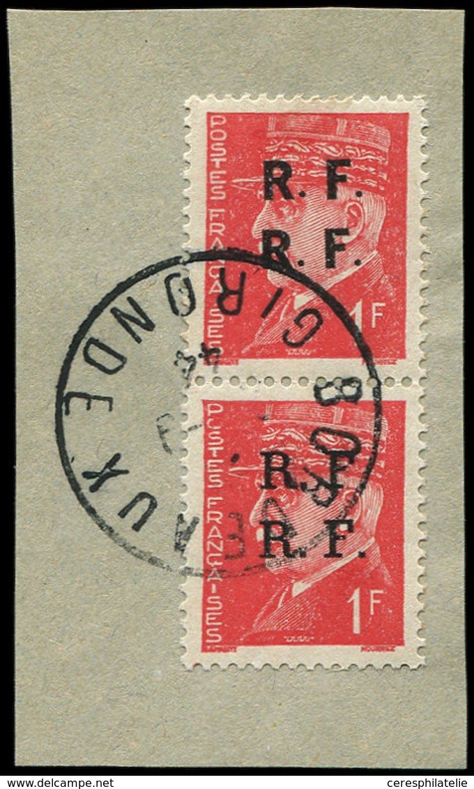 TIMBRES DE LIBERATION BORDEAUX 4a : 1f. Rouge, DOUBLE Surcharge, PAIRE T II + III, Obl. S. Fragt, TB - Befreiung