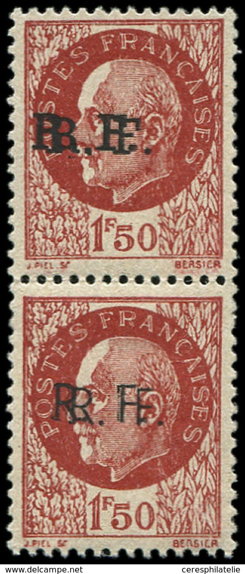 ** TIMBRES DE LIBERATION BORDEAUX 6f : 1f50 Brun-rouge, DOUBLE Surcharge T I Et II Se Tenant, TB. Br - Libération