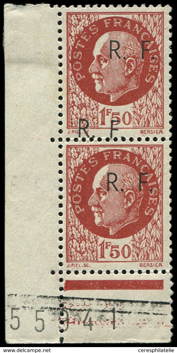 ** TIMBRES DE LIBERATION BORDEAUX 6j : 1f50 Brun-rouge, T I, DOUBLE Surcharge Tenant à Normale, Cdf, TB, Signé Mayer - Libération