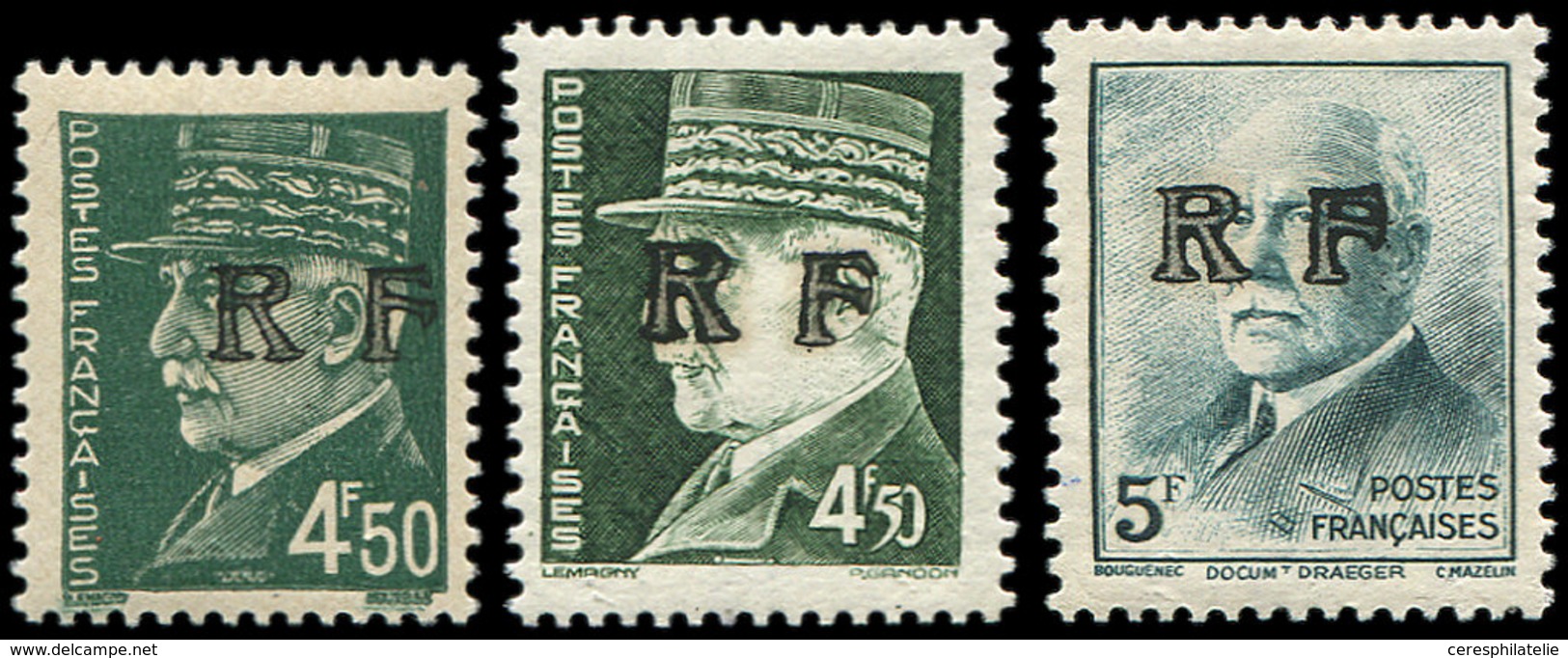 ** TIMBRES DE LIBERATION BOURGUEIL 12/14 : 4f50 Vert Foncé (Typo Et Gravé) Et 5f. Vert, TB - Liberation