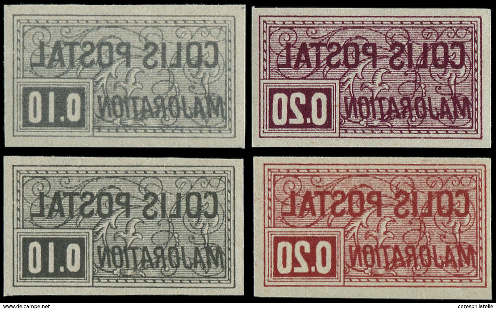 ** COLIS POSTAUX 154A/D : 0,10 Et 0,20, Impression INVERSEE, NON DENTELES, Couleurs Adoptées Et Non Adoptées, TB. J, Cot - Autres & Non Classés