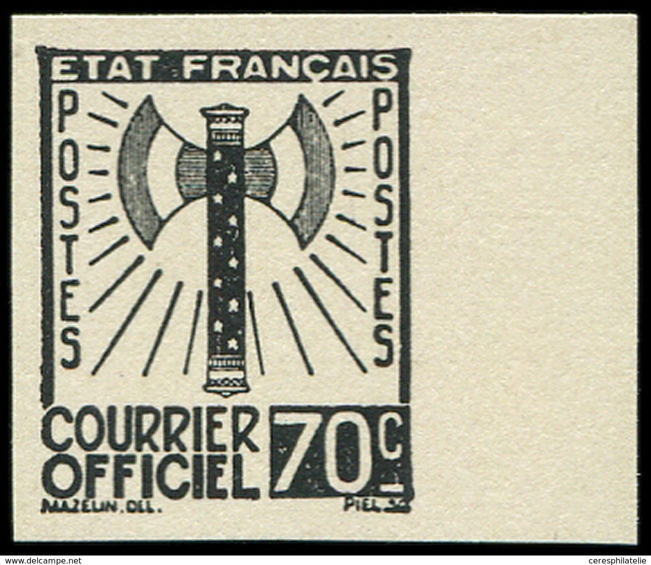 (*) Spécialités Diverses SERVICE 5 : 70c. Noir, NON DENTELE Sur Bristol, Bdf, Qqs Pièces Connues, TTB. C - Neufs