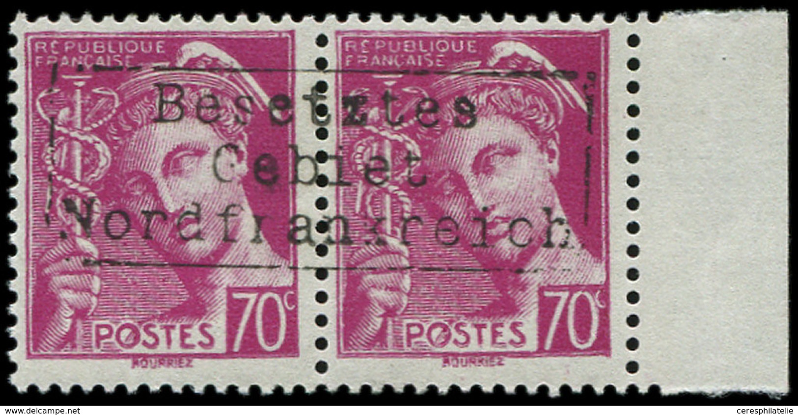 ** Spécialités Diverses GUERRE COUDEKERQUE Poste N°416 : 70c. Lilas-rose, PAIRE Bdf, TB - Guerre (timbres De)