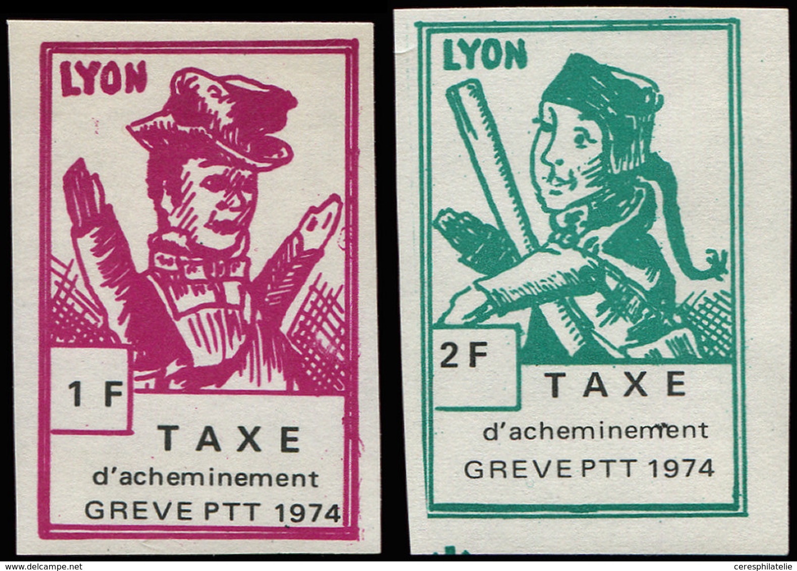 ** Spécialités Diverses TIMBRES DE GREVE, LYON : 1f. Lilas Rose Et 2f. Vert, Cérès N°16/17, TB - Autres & Non Classés