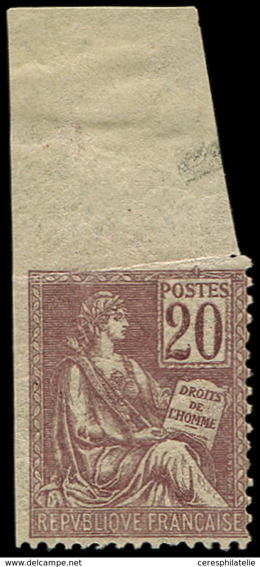 ** VARIETES 113   Mouchon, 20c. Brun-lilas, NON DENTELE S. 2 Côtés, Bdf, TB - Neufs