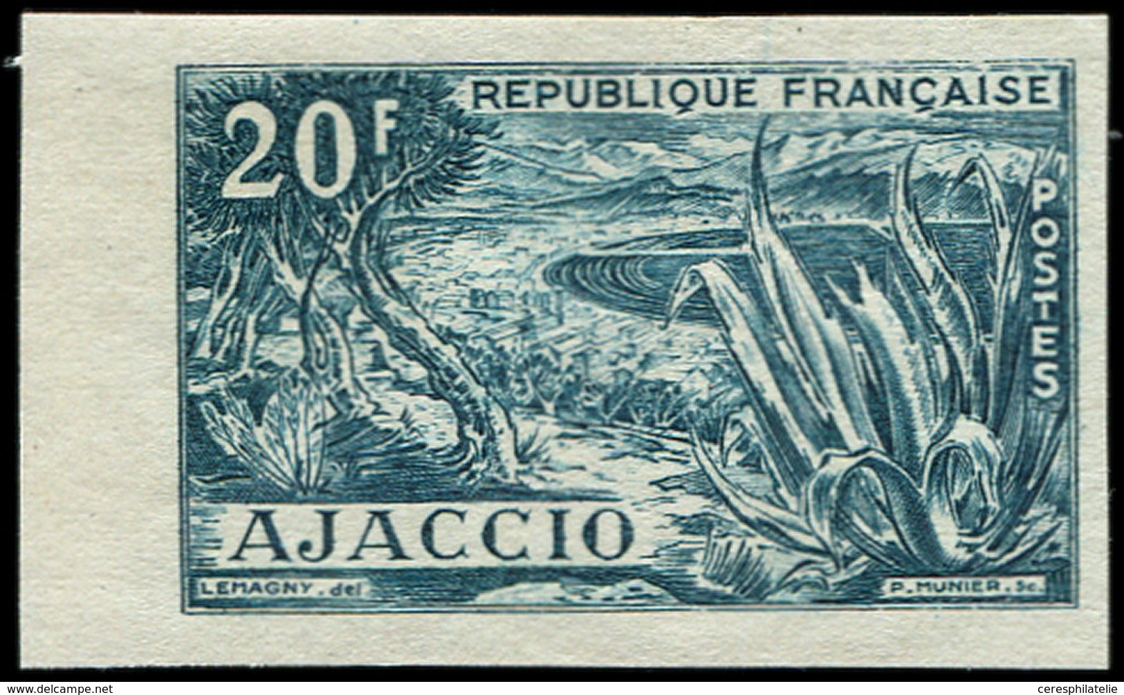 ** ESSAIS DE COULEURS NON DENTELES 981A  Ajaccio, 20f., NON EMIS, ESSAI En Bleu-vert, NON DENTELE, TB. C, Cote Maury - Autres & Non Classés