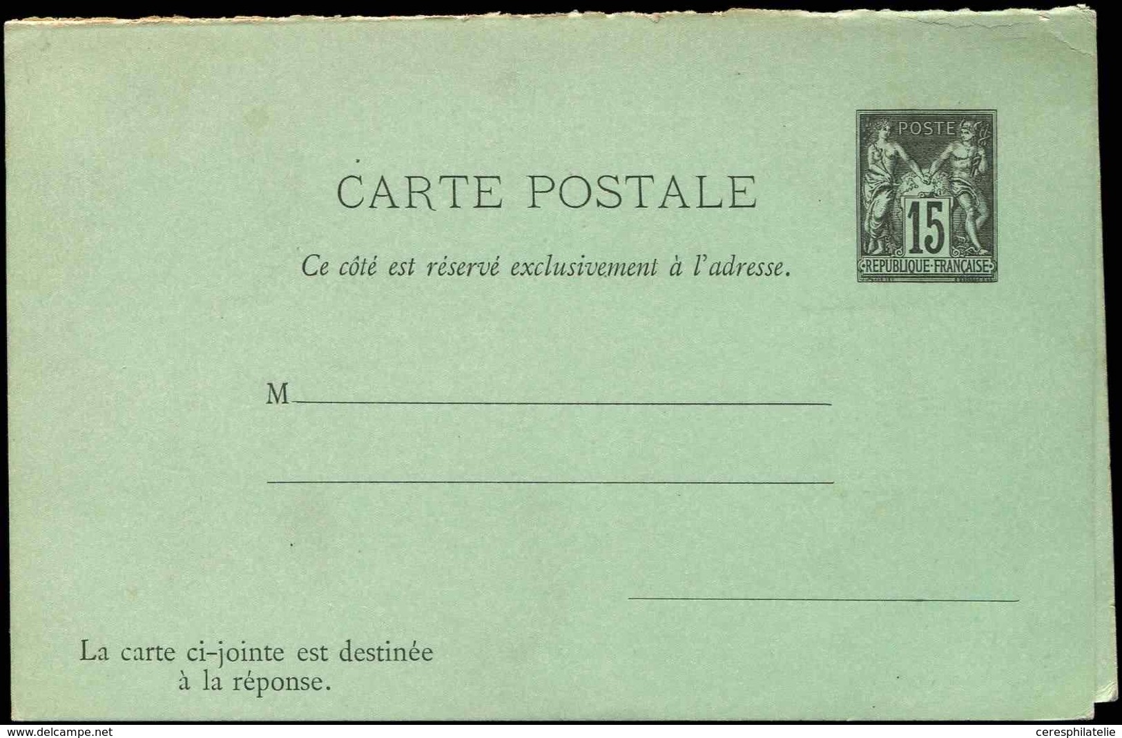 Let ENTIERS POSTAUX Sage, 15c. Noir, CPRP N°I1, TB - Autres & Non Classés