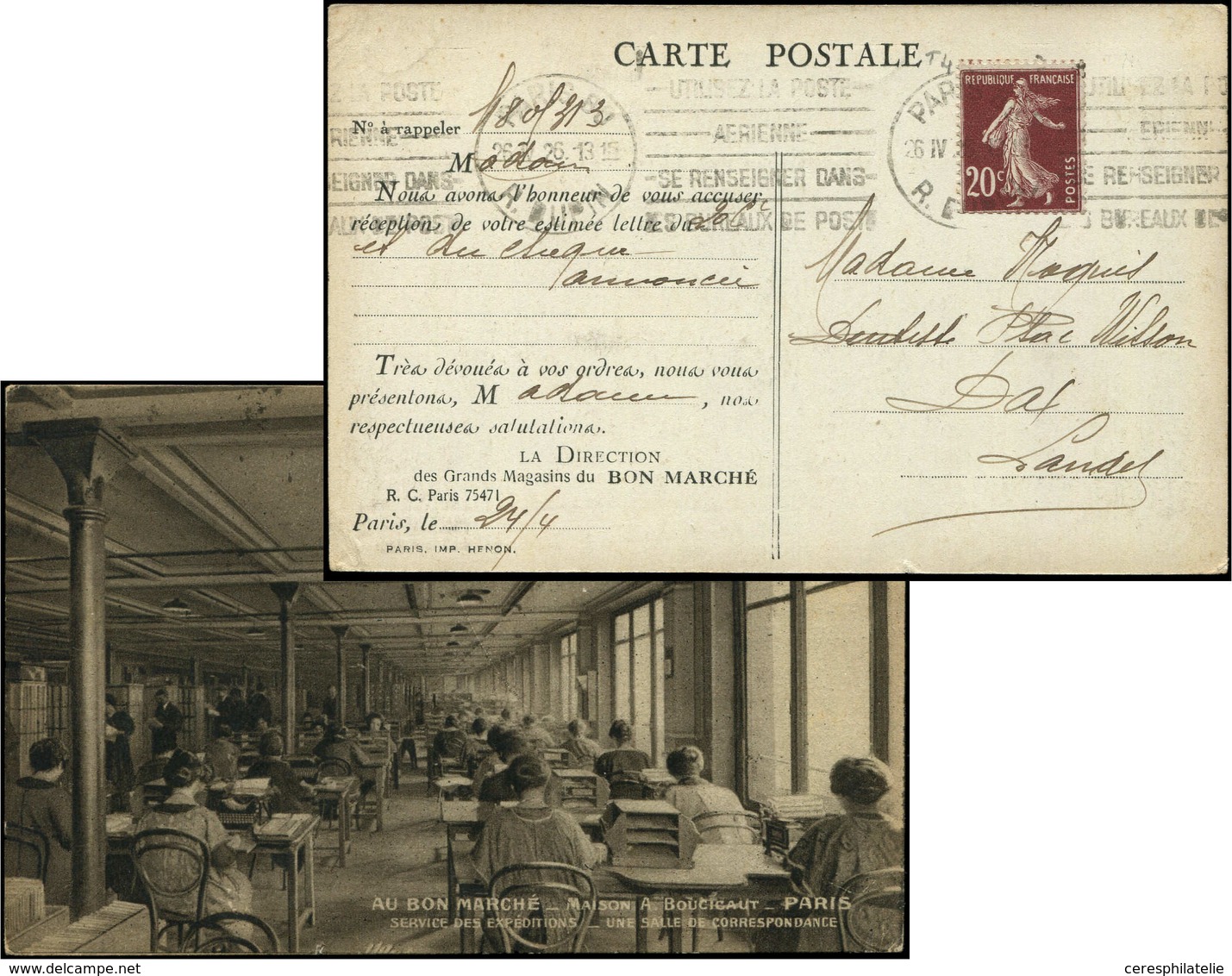 Let LETTRES DU XXe SIECLE N°139 De Roulette Obl. 26/4/26 Sur CP Du Bon Marché, TB - Lettres & Documents