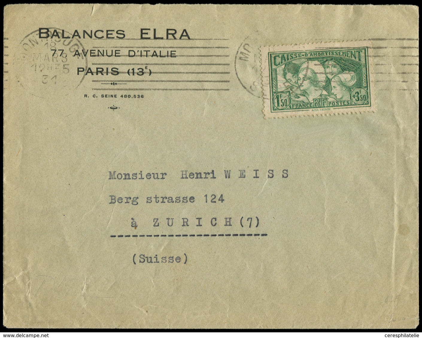 Let LETTRES DU XXe SIECLE N°269 Obl. 18/3/31 S. Env. Pour La SUISSE, TB - Lettres & Documents