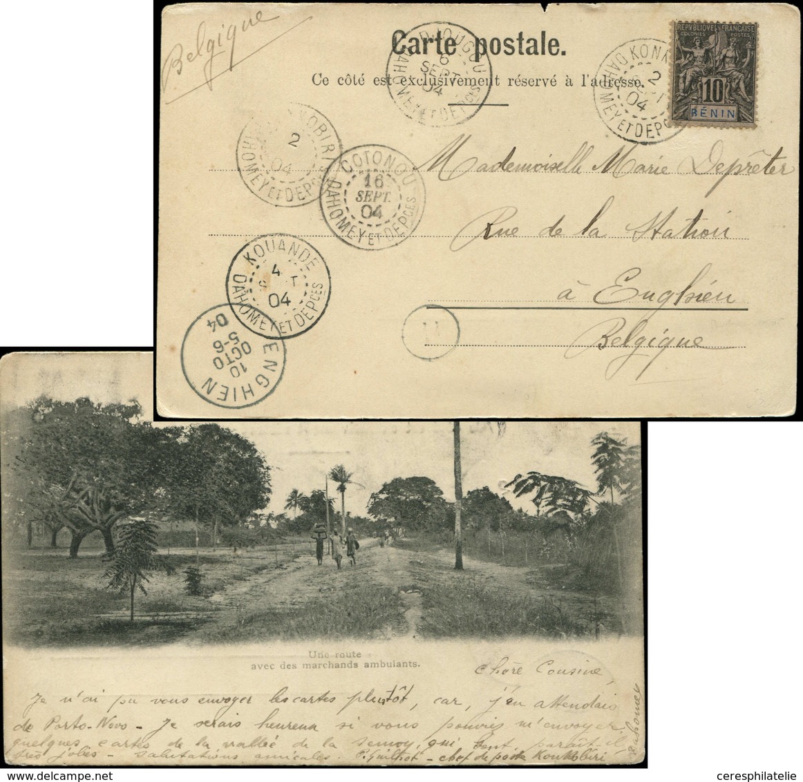 Let DAHOMEY Bénin N°37 Obl. Càd KONKOBIRI/DAHOMEY Et DEPce 2/9/04 S. CP, Càd De Transit KOUANDE, DJOUGOU Et COTONOU, Arr - Other & Unclassified