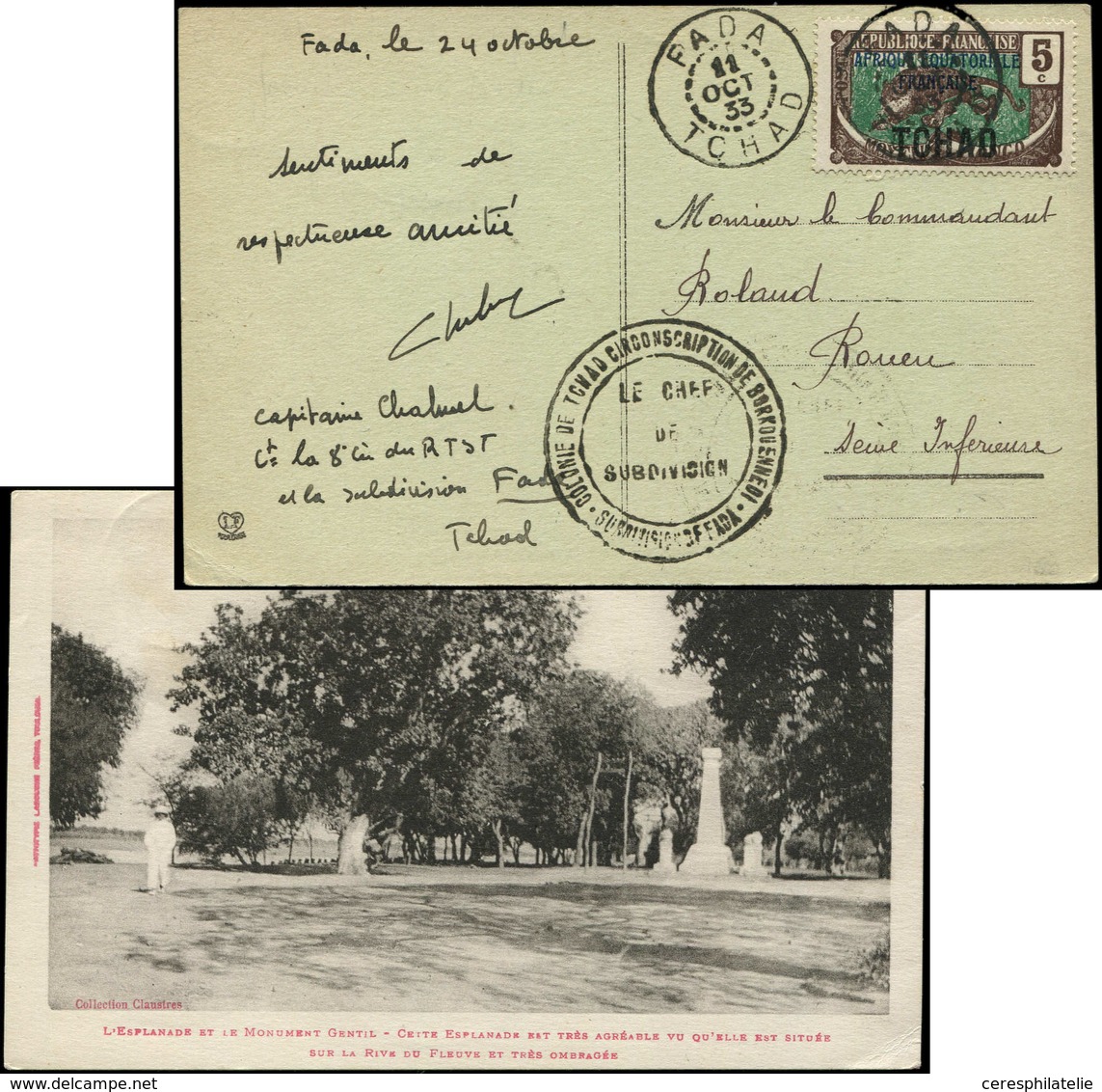 Let TCHAD N°22 Obl. FADA 11/10/33 S. CP, TB - Autres & Non Classés