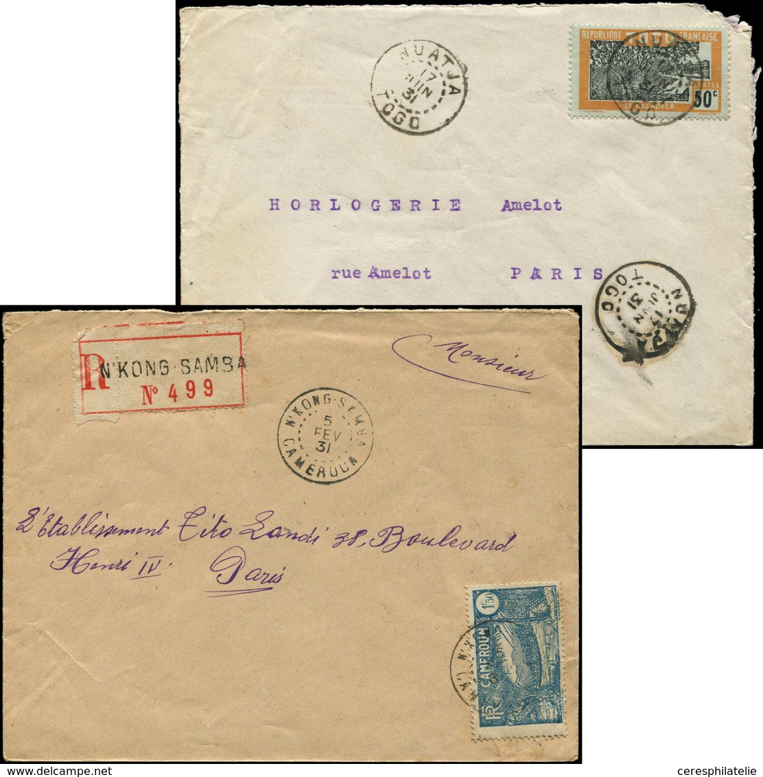 Let TOGO N°136 Obl. NUATJA 17/6/31 S. Env. + Cameroun N°128 Obl. N'KONG-SAMBA 5/2/31 S. Env. Rec., TB - Covers & Documents