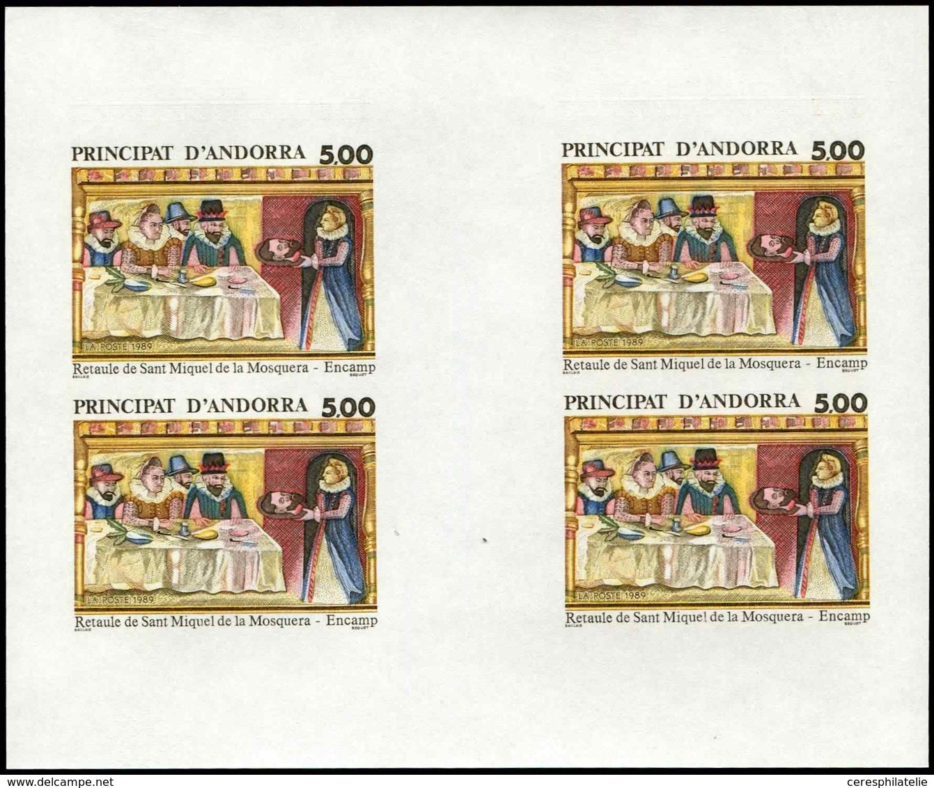 ** ANDORRE 384 : Retable De St Michel, BLOC De 4 NON DENTELE, TB - Used Stamps