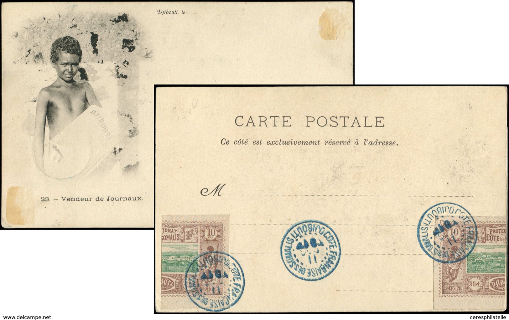 Let COTE DES SOMALIS 10b : 2 Moitiés De Timbres Obl. Càd Sur CP, TB - Other & Unclassified