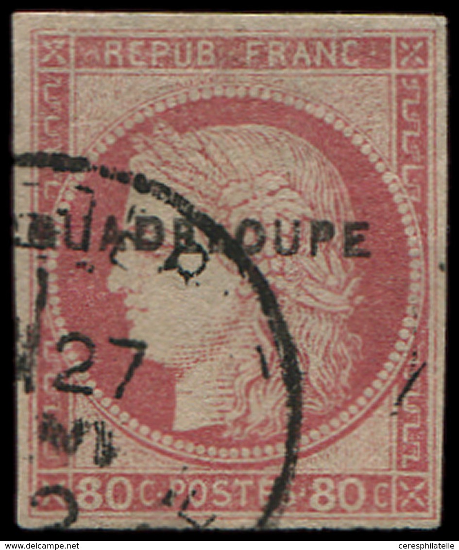 GUADELOUPE 13 : 80c. Rose, Obl., Défx, B/TB - Other & Unclassified