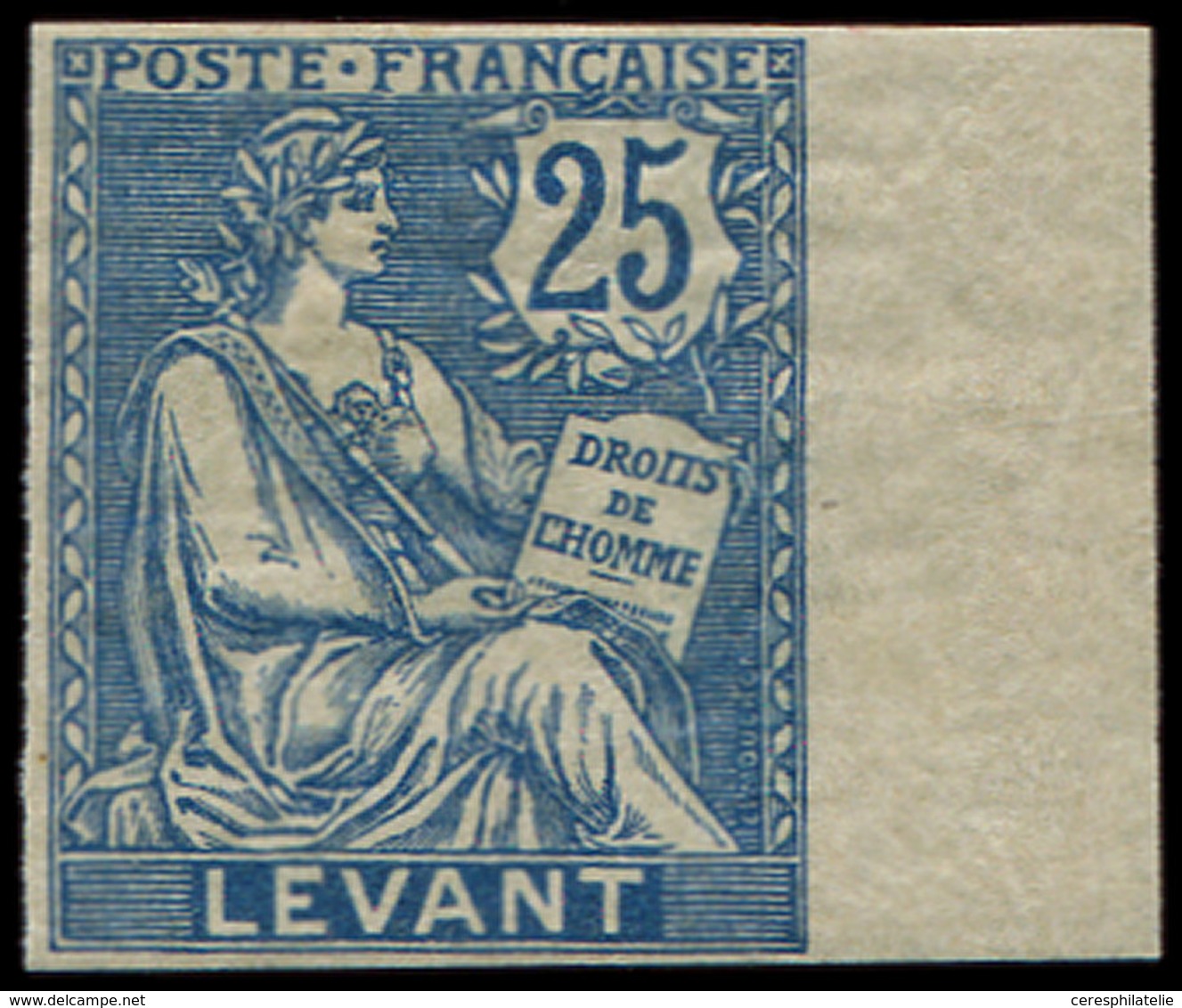 * LEVANT 24a : 25c. Bleu, NON DENTELE Bdf, TB - Autres & Non Classés