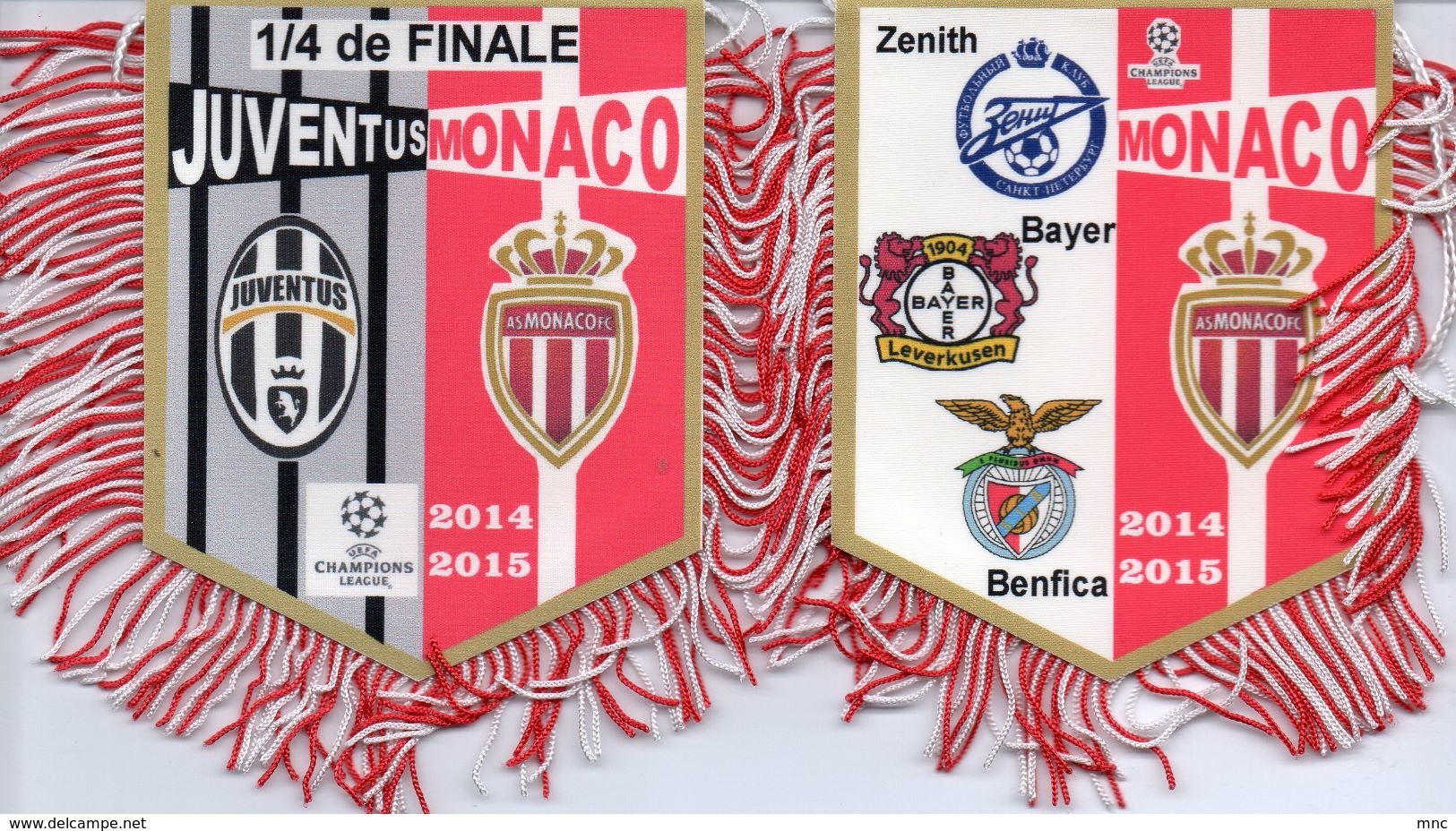 Lot De 2 Fanions De L'AS MONACO En Ligue Des Champions 2014/2015 - Habillement, Souvenirs & Autres