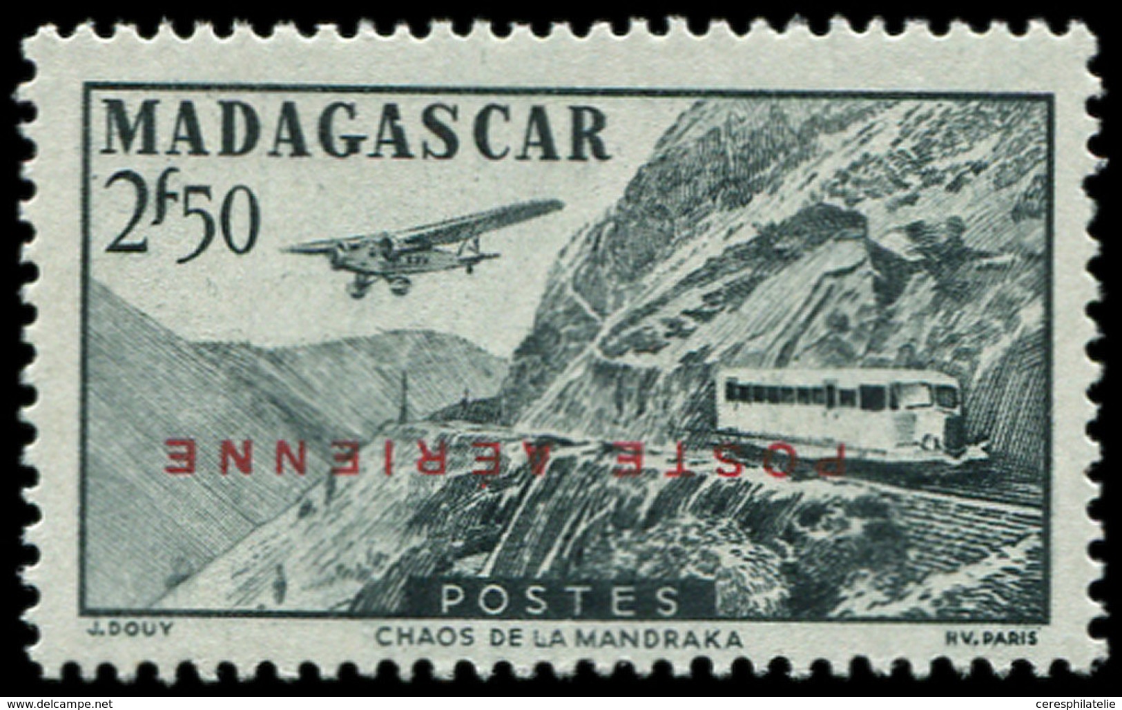 ** MADAGASCAR 331Ia : 2f50 Gris, Mandraka, NON EMIS, Surcharge RENVERSEE, TB, Cote Et N° Maury - Other & Unclassified