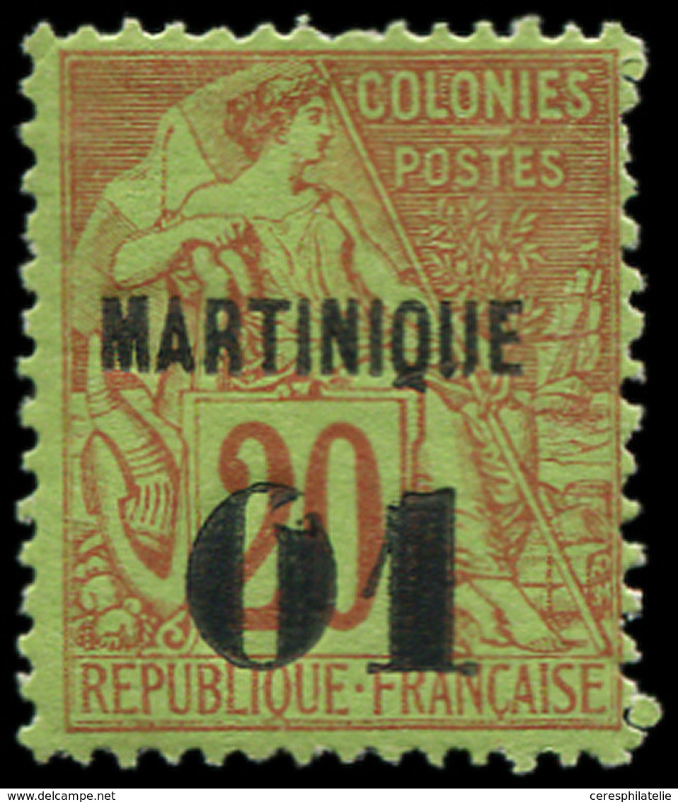 * MARTINIQUE 3 : 01 Sur 20c. Brique Sur Vert, Variété 0 Et U Cassés, TB - Other & Unclassified