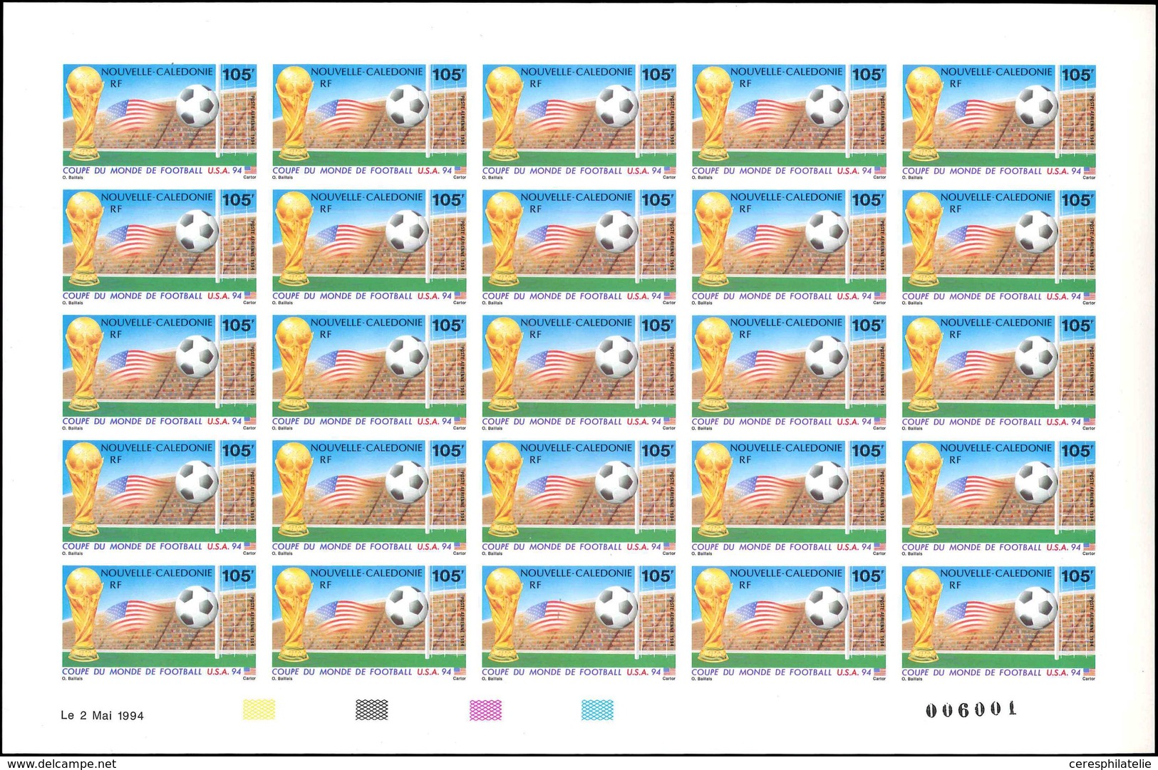 ** NOUVELLE CALEDONIE PA 314 : Football, USA 1994, NON DENTELE, En FEUILLE De 25, TB - Unused Stamps