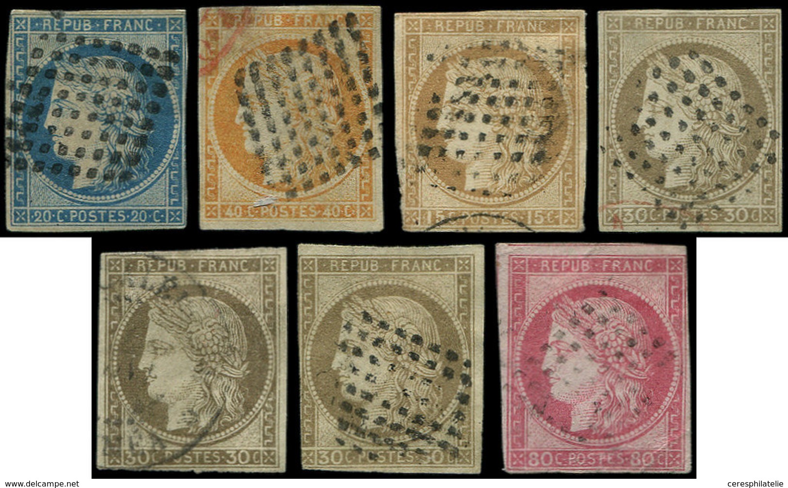 NOUVELLE CALEDONIE Cérès, 7 Ex. Obl. Losanges De Points (6) Ou Càd, B/TB - Unused Stamps