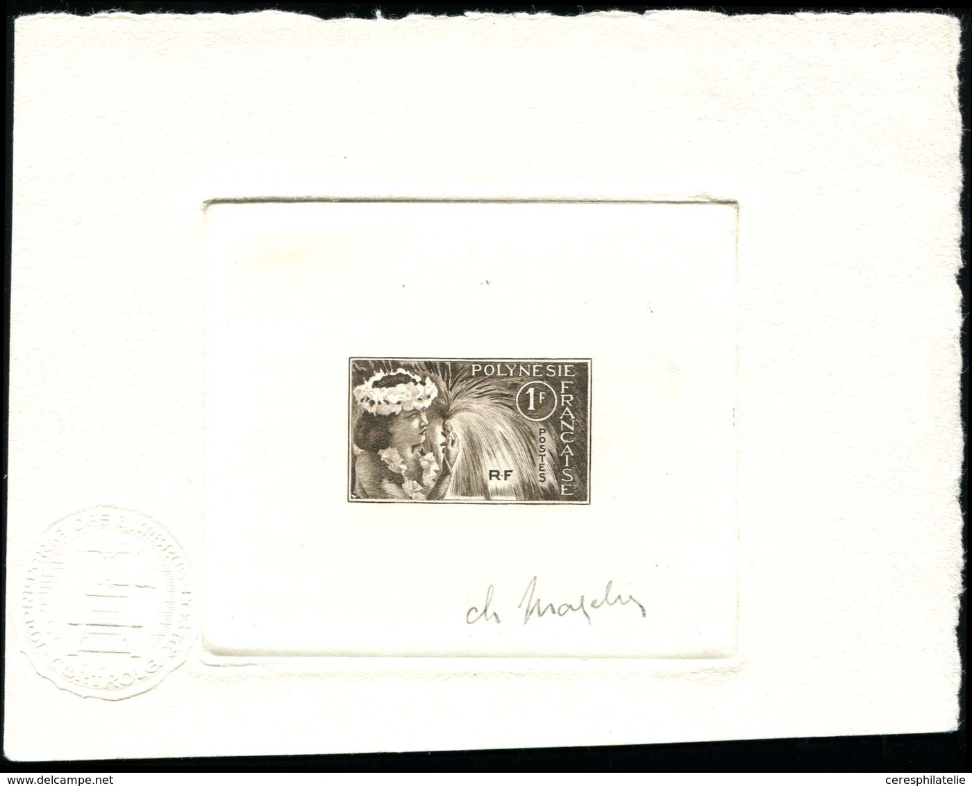 POLYNESIE FRANCAISE 27 : 1f., épreuve D'artiste En Brun Noir Signée Mazelin, TB - Unused Stamps