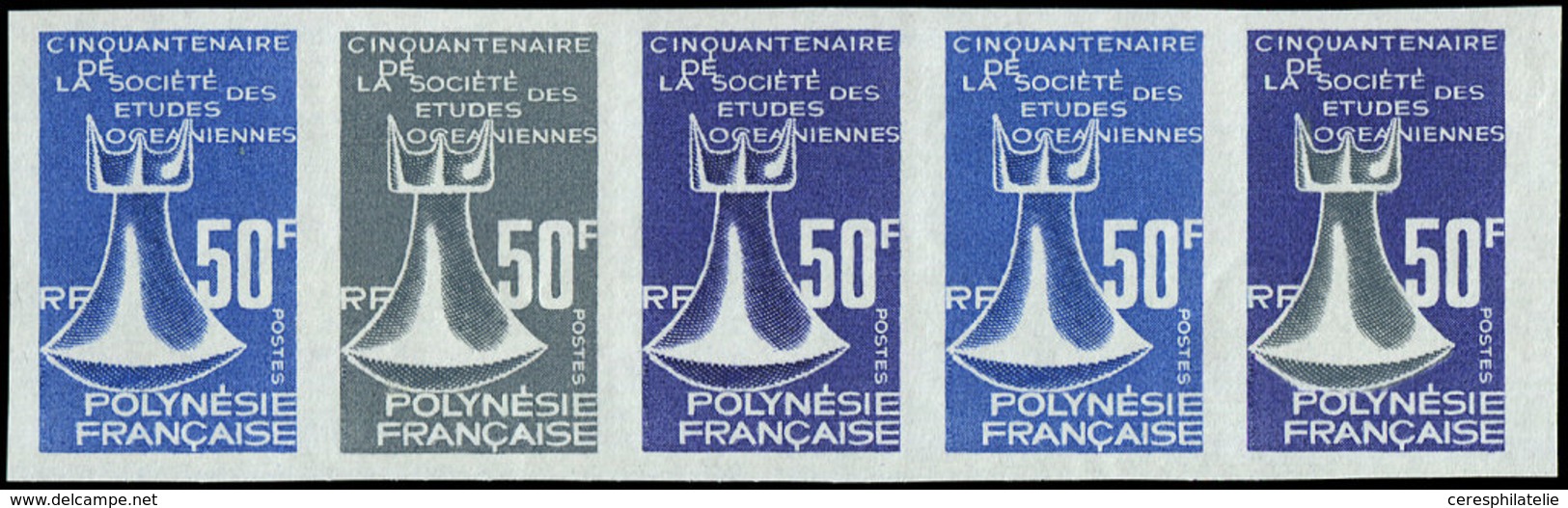 ** POLYNESIE FRANCAISE 46 : Etudes Océaniennes, BANDE De 5 Essais De Couleur, TB - Neufs