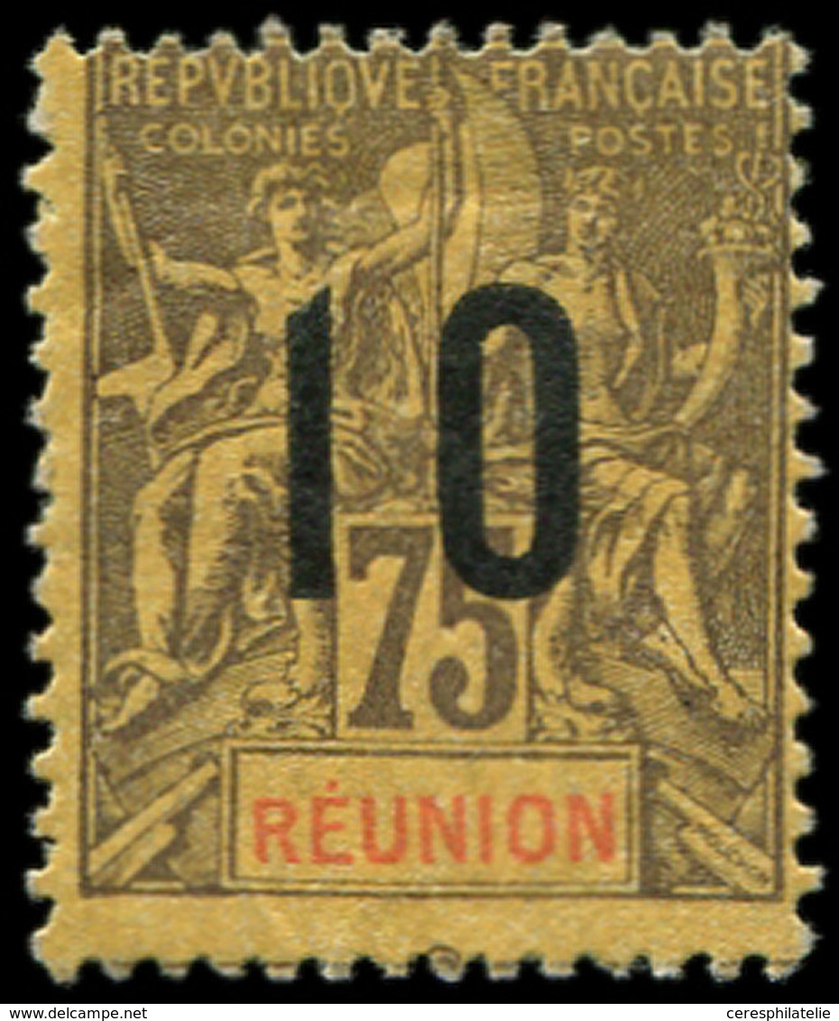 * REUNION 79A : 10 Sur 75c. Violet-noir Sur Jaune, CHIFFRES ESPACES, TB - Other & Unclassified