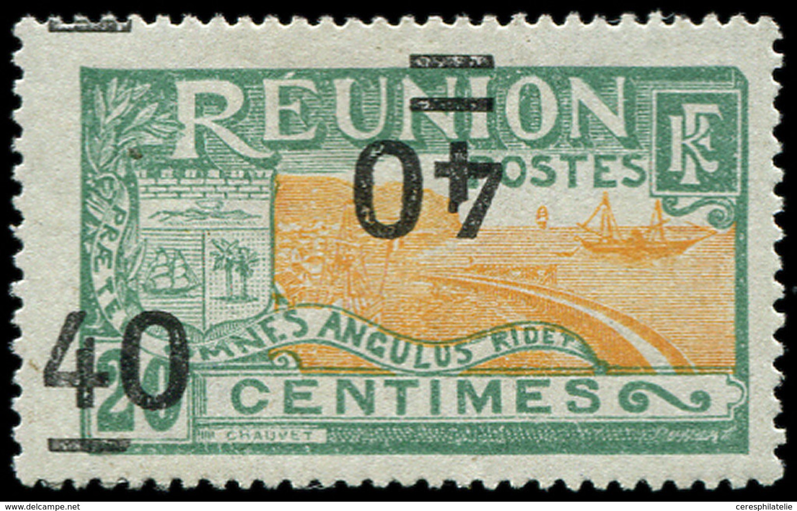 * REUNION 97b : 40 Sur 20c. Vert Et Orange, DOUBLE Surch. Dont Une RENVERSEE, TB - Other & Unclassified