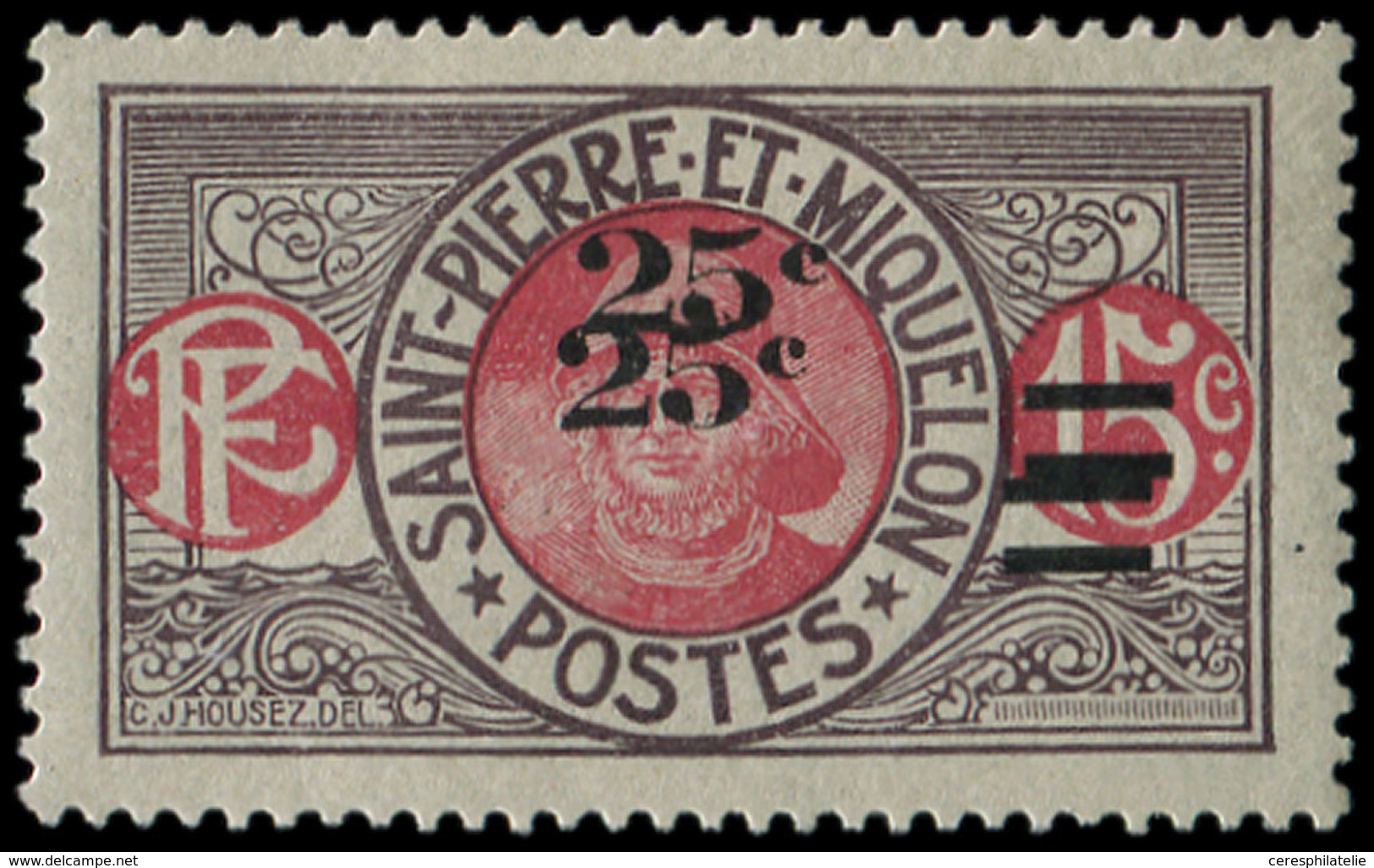 * SAINT PIERRE ET MIQUELON 118a : 25c. Sur 15c. Violet Brun Et Rose, DOUBLE Surcharge, TB - Unused Stamps