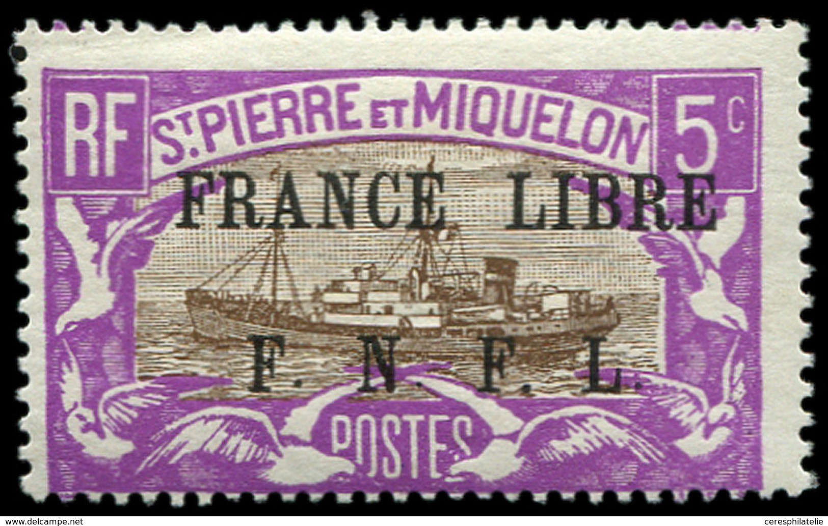 * SAINT PIERRE ET MIQUELON 236 : 5c. Violet Et Brun, FRANCE LIBRE, TB. C - Neufs