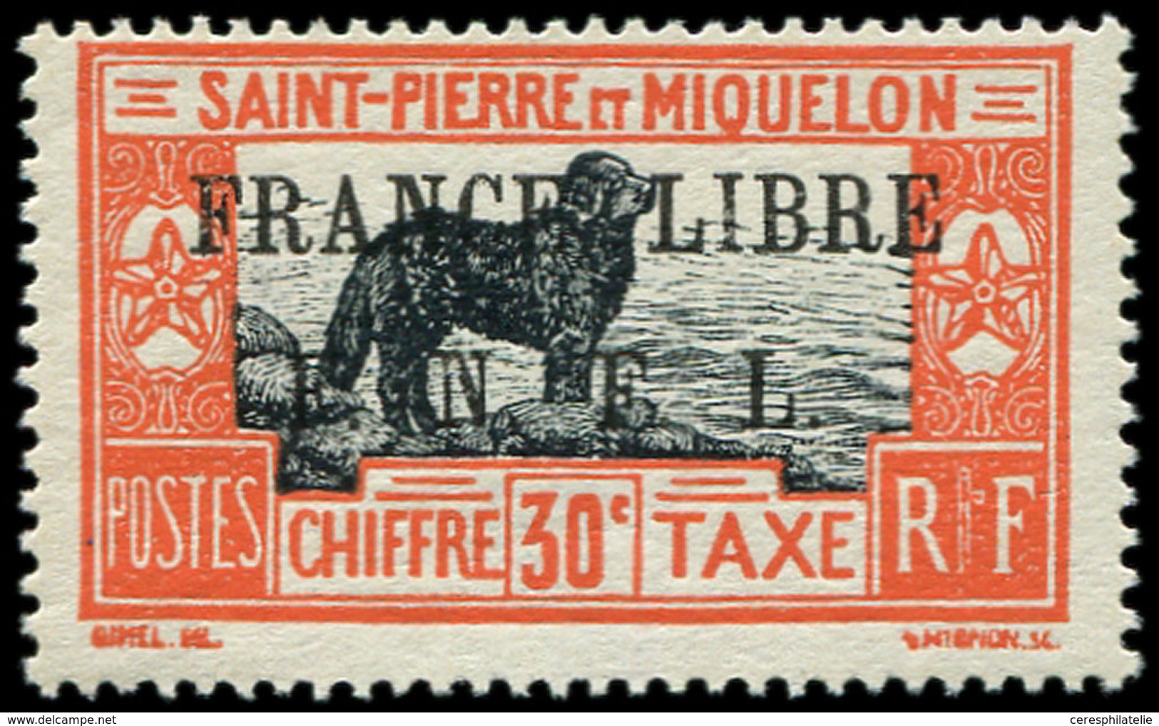 * SAINT PIERRE ET MIQUELON Taxe 53 : 30c. Rouge-orange Et Noir, FRANCE LIBRE, TB. C - Postage Due