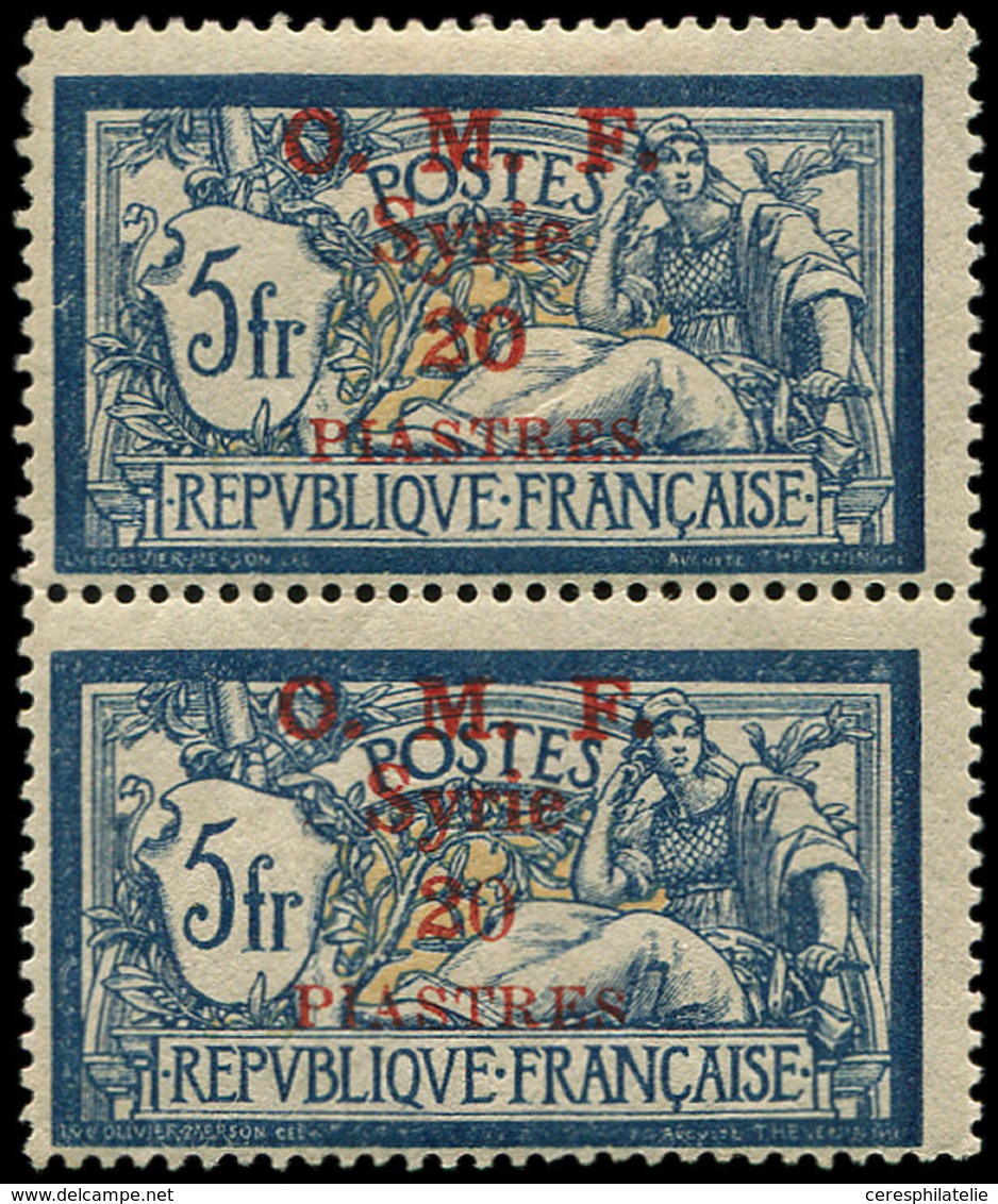 ** SYRIE 30a : 20pi. S. 5f. Bleu Avec Variété O MAIGRE Tenant à Normal *, RR Et TTB. J - Other & Unclassified