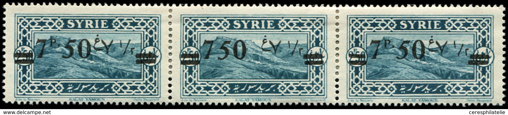 * SYRIE 182 : 7p.50 S. 2p.50 Bleu Vert, VARIETE 750 (SANS Le P Et Chiffres RAPPROCHES) Au Milieu D'une Bande De 3, Non S - Autres & Non Classés