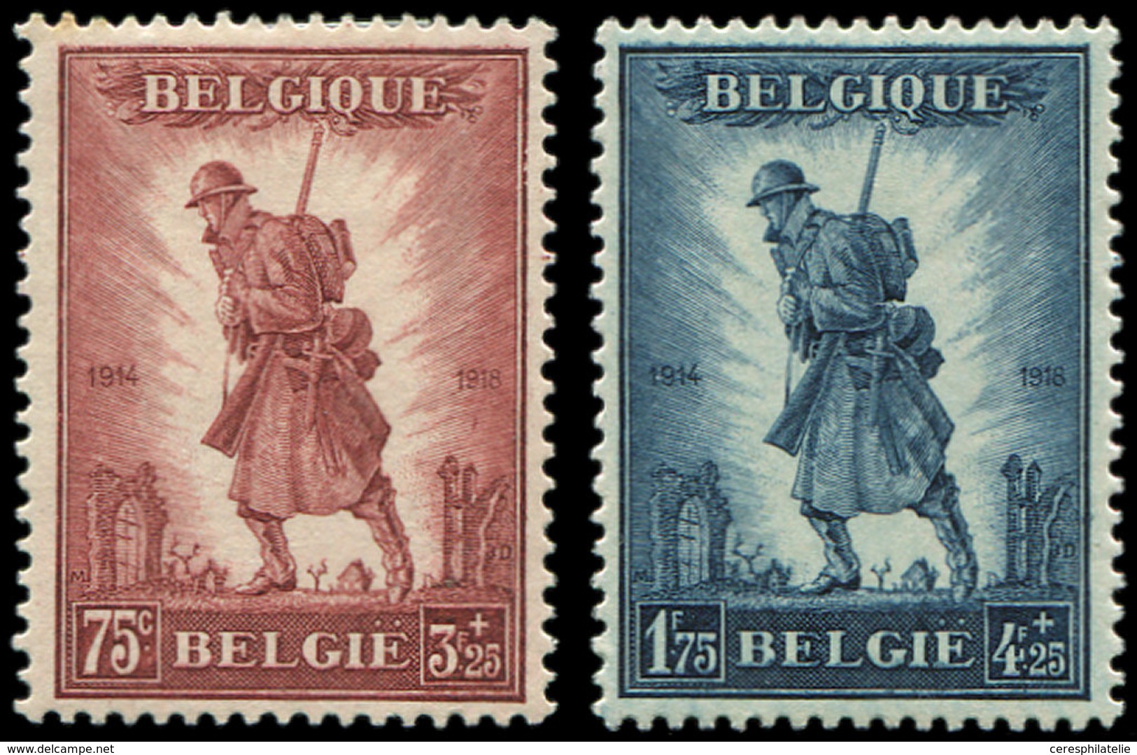 * BELGIQUE 351/52 : 75c. Brun-rouge Et 1f75 Bleu, TB - Other & Unclassified