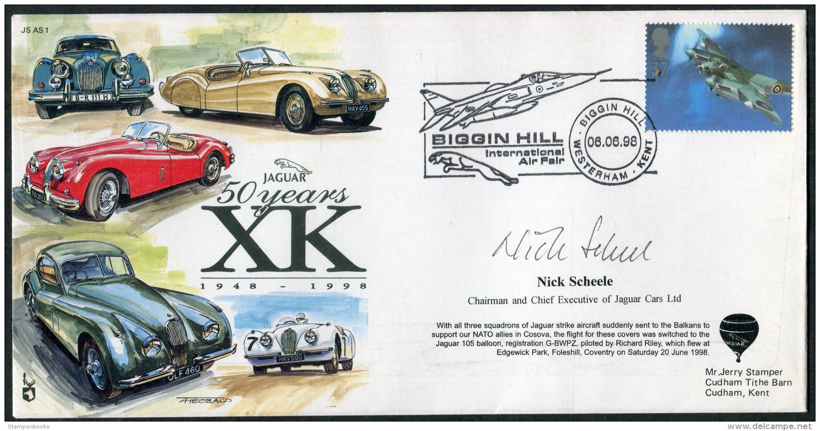 1998 GB Biggin Hill International Air Fair. Jaguar XK Car NATO Kosovo Signed Limited Edition (50) Flight Cover - Lettres & Documents