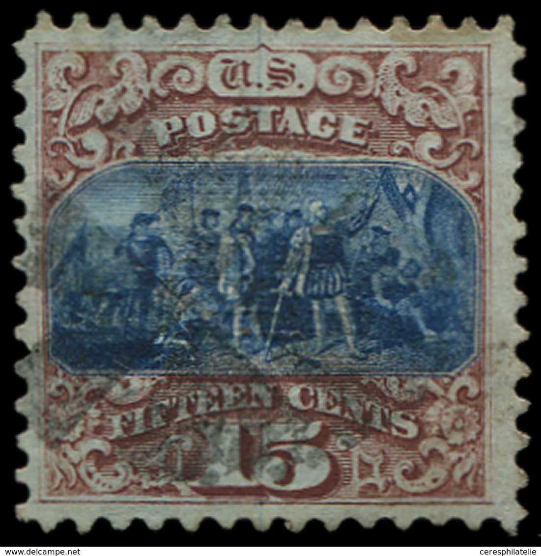 ETATS-UNIS 35a : 15c. Brun-rouge Et Bleu, T II, Obl. Double Grille En Relief, TB - Autres & Non Classés