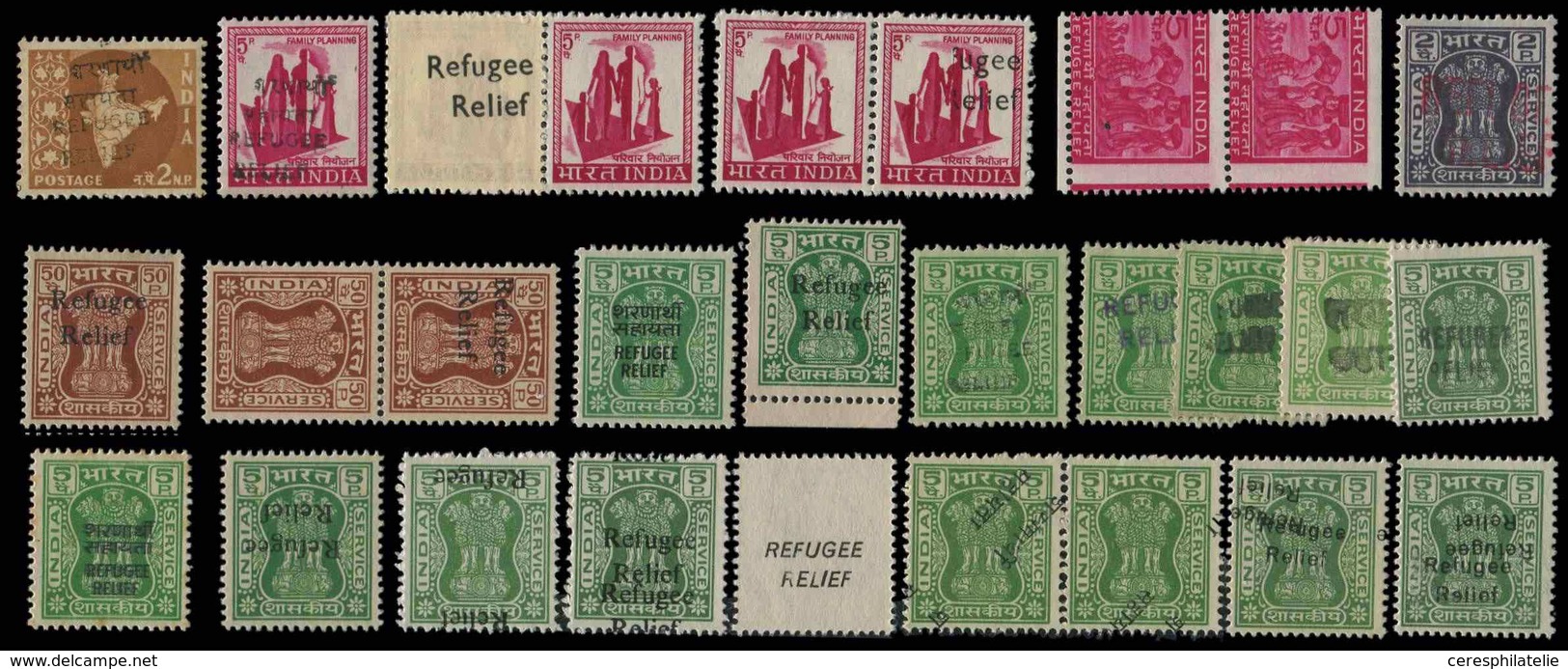 Inde 1971, 29 TP De Bienfaisance Et Service Avec Surcharges Diverses (dont Variétés), Neufs Et Obl., TB - Collections (en Albums)