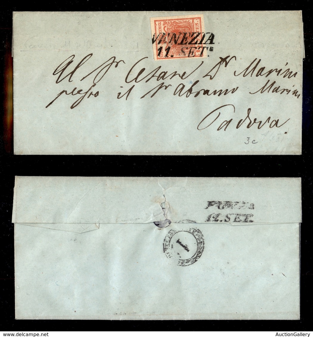 0003 ANTICHI STATI - LOMBARDO VENETO - 15 Cent Rosso Carminio (3c) - Letterina Da Venezia A Padova Del 11.9.51 - Leggera - Altri & Non Classificati